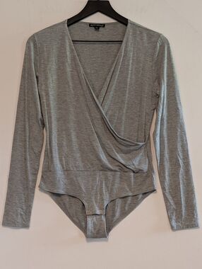J Crew Mercantile Small Gray Wrap Front Long Sleeve Bodysuit Neutral Basic Soft